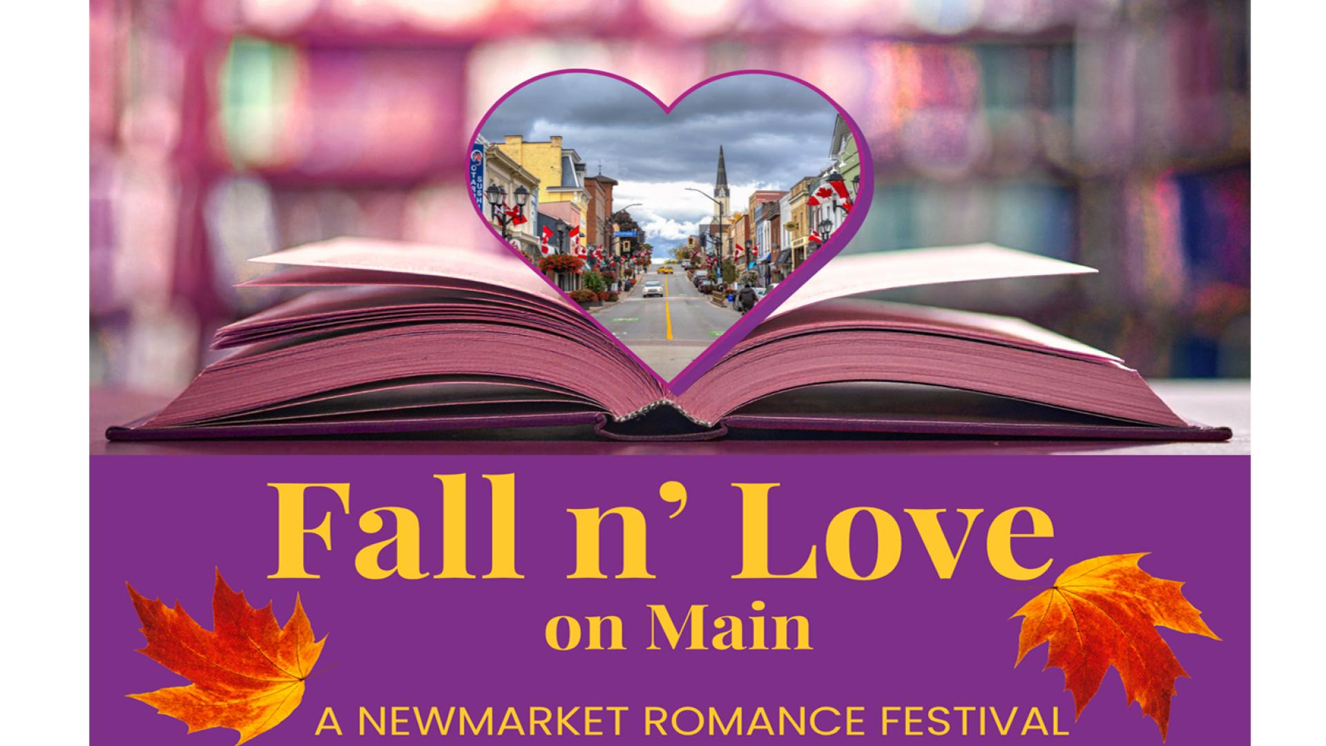 open book, heart in middle with picture of Main St. in the heart