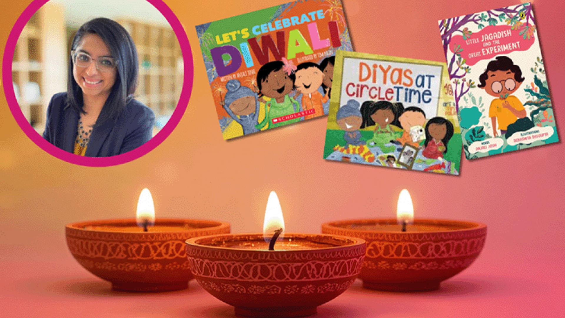 Author Anjali Joshi and children's book covers