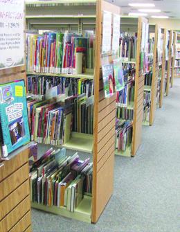 Rows of bookshelves in the library